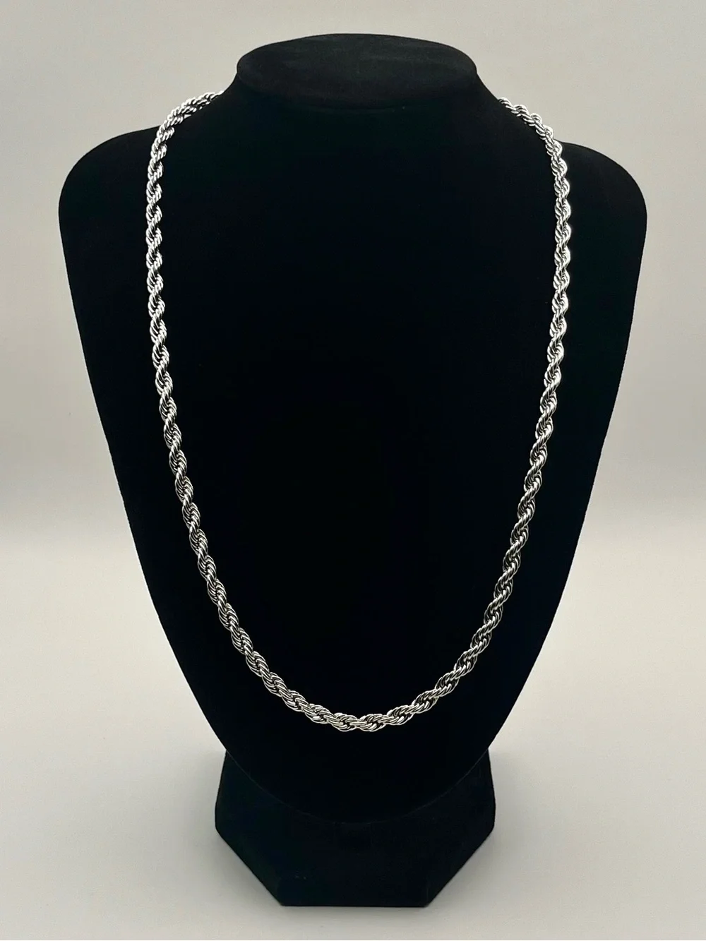Silver Plated 5mm Rope Chain 22” Stainless Steel Necklace